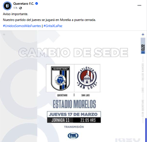 Querétaro jugará su duelo ante San Luis en el Estadio Morelos